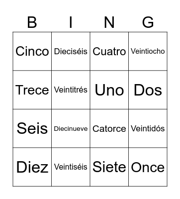 LOS NÚMEROS DEL 1 AL 30 Bingo Card