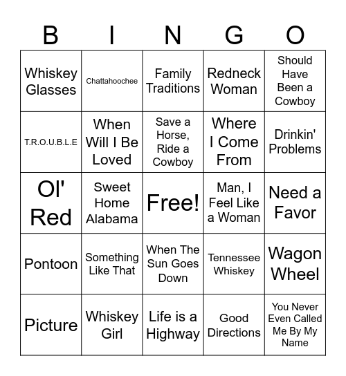 Country Favorites Bingo Card