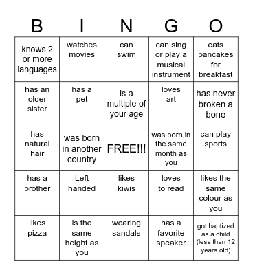 PEOPLE BINGO - Find someone who ... Bingo Card