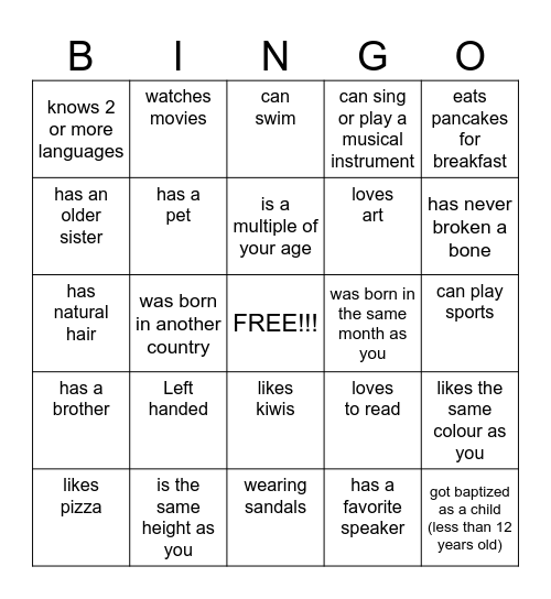 PEOPLE BINGO - Find someone who ... Bingo Card