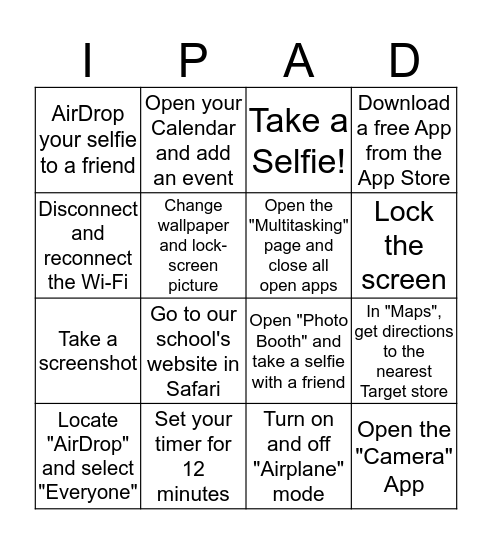 Get To Know Your iPad Bingo Card