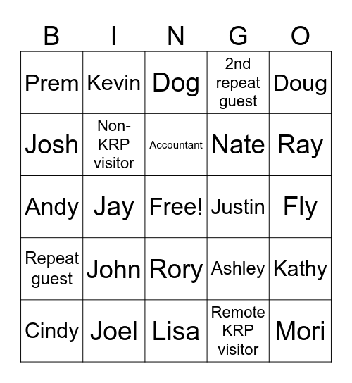 Garage Bingo Card