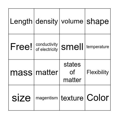 Physical Properties of Matter Bingo Card