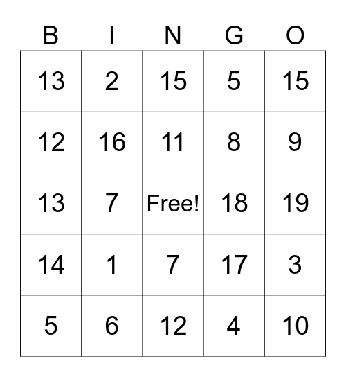 Addition and Subtraction BINGO Card