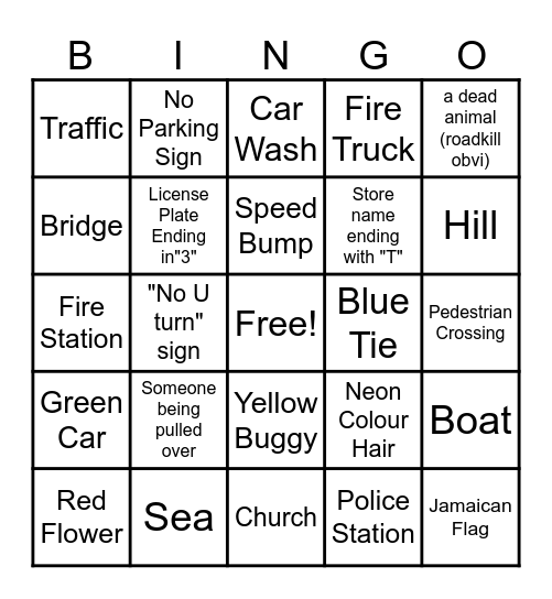 Bus Bingo Card