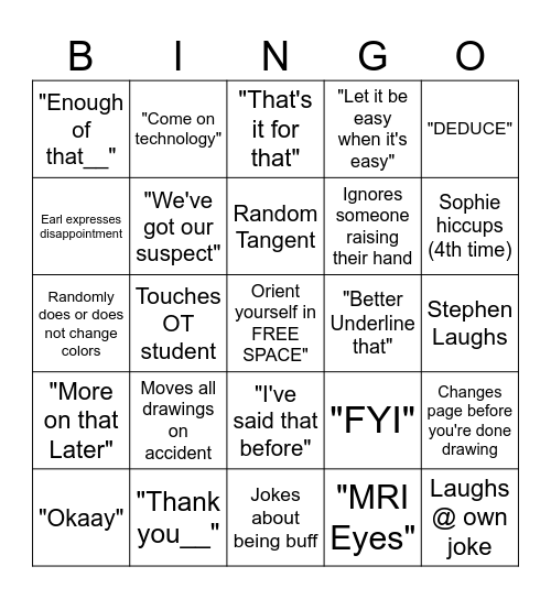 Earl's Lecture 2027 Bingo Card