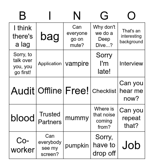 work work work work work! Bingo Card