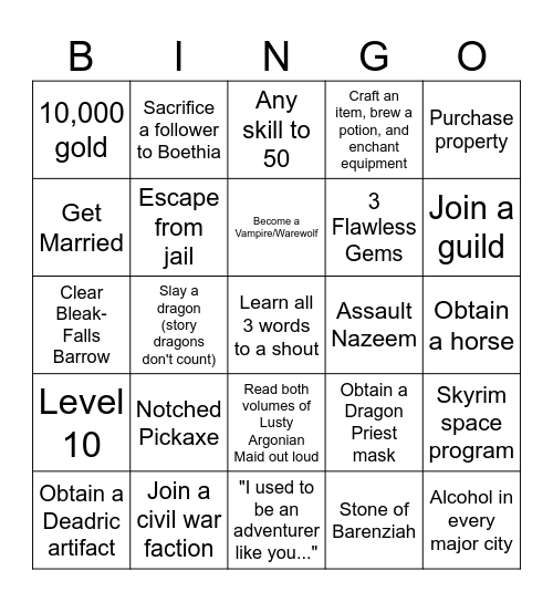 Skyrim Lockout Bingo Card