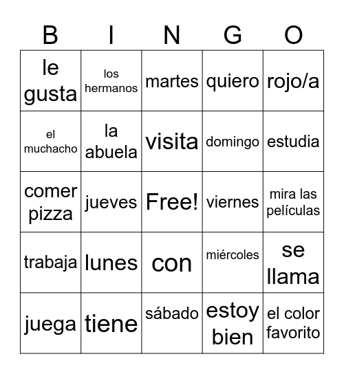 El Cuento del Muchacho Bingo Card