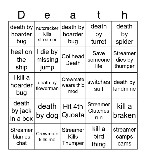 Lethal Company Bingo Card