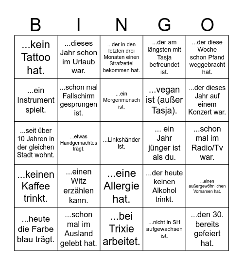 Finde jemanden, der... Bingo Card