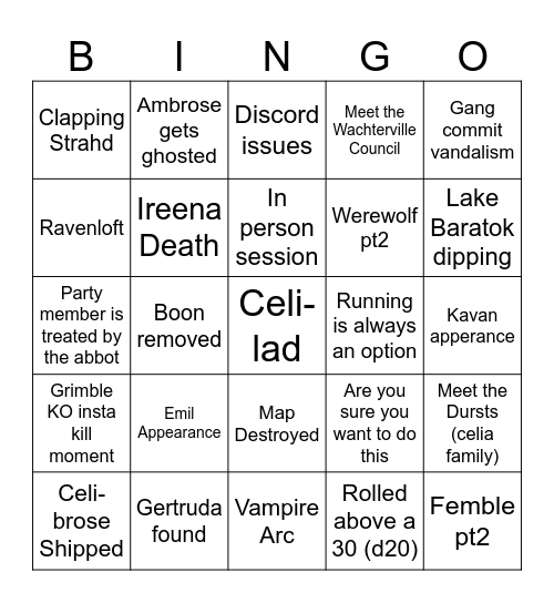Ambrose's Bingo Card Bingo Card