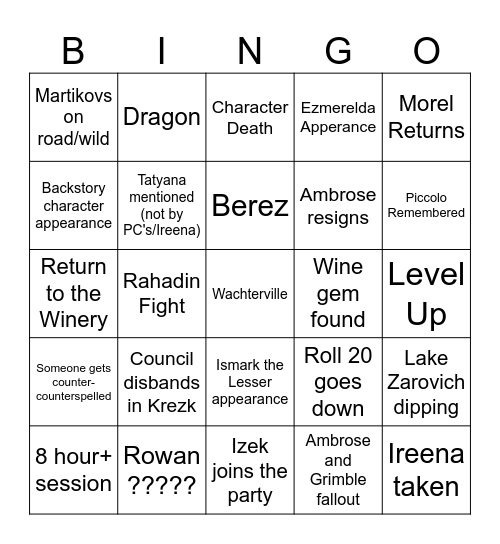 Grimble's Bingo Card Bingo Card