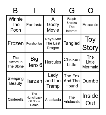 Disney Movies Bingo Card