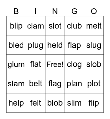 Lesson 27: l /l/ Part 2 Bingo Card
