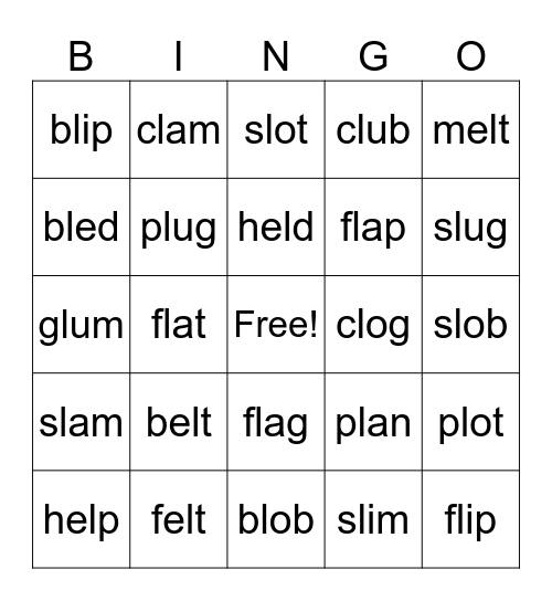Lesson 27: l /l/ Part 2 Bingo Card