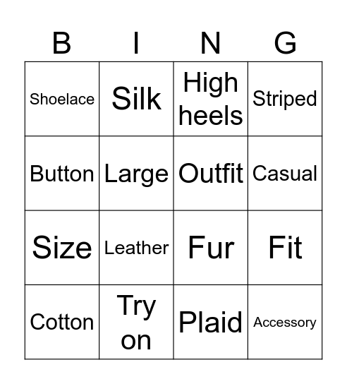 Fashion Bingo Card