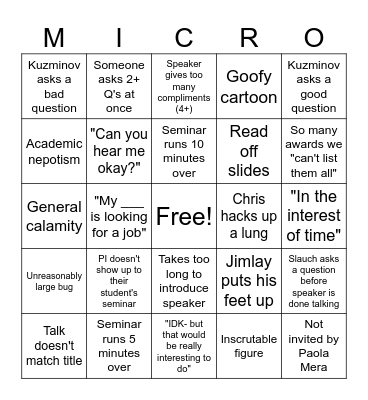 Micro Seminar Bingo Card
