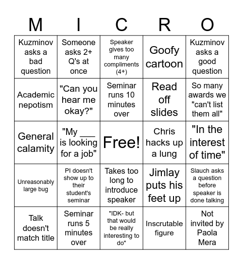 Micro Seminar Bingo Card