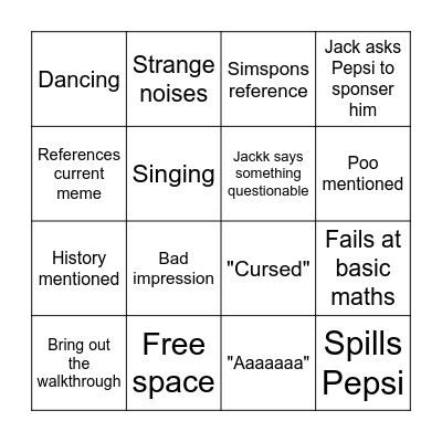 Jackk Stream Bingo Card