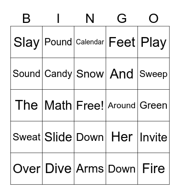 Sight Word Bingo Card