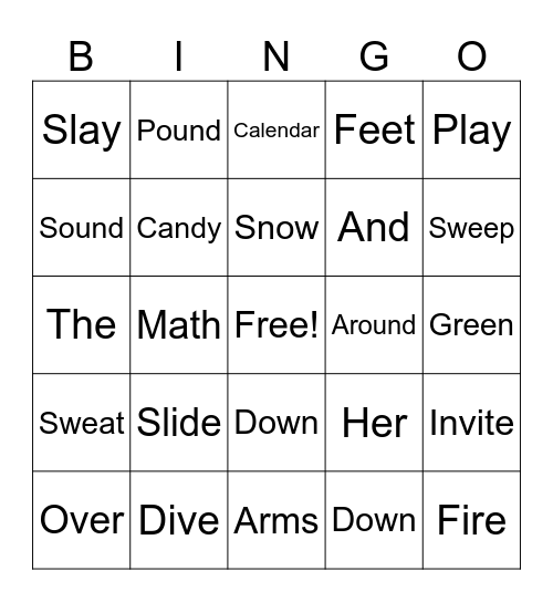 Sight Word Bingo Card