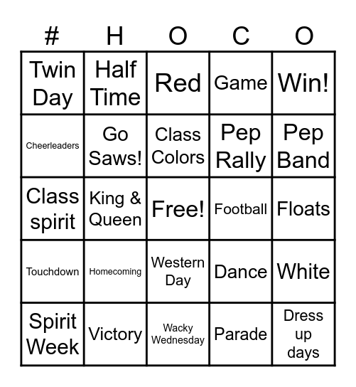 Homecoming Bingo Card