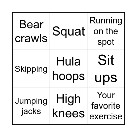 Exercise Bingo Card