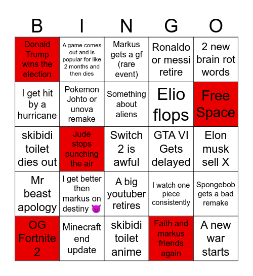 2024 and 2025 bingo Card