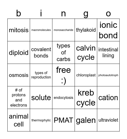 the bio bingo Card