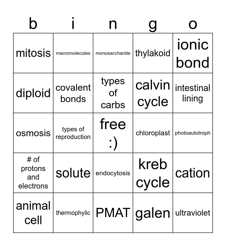 the bio bingo Card