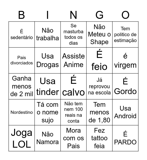 Bingo do Fracasso Bingo Card