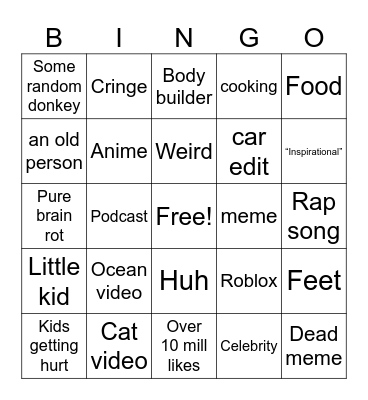 Youtube Shorts Bingo Card