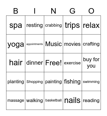 Self- Care Bingo Card