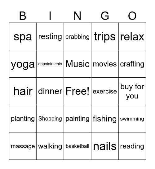 Self- Care Bingo Card