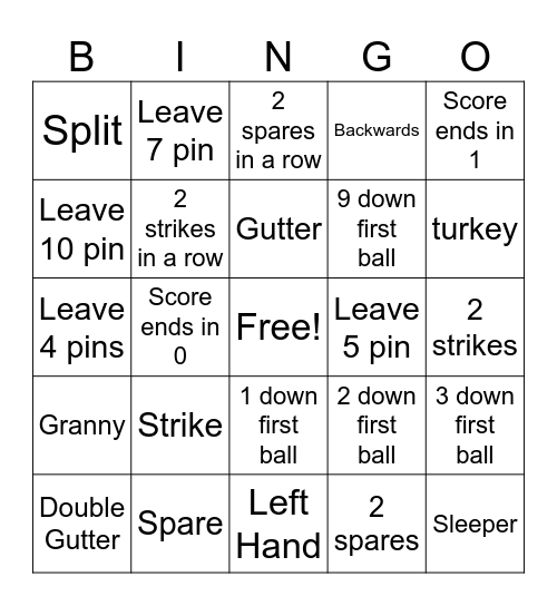 Bowling Bingo Card