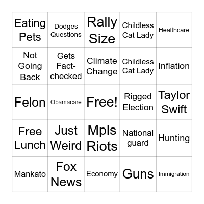 VP Debate Bingo Card