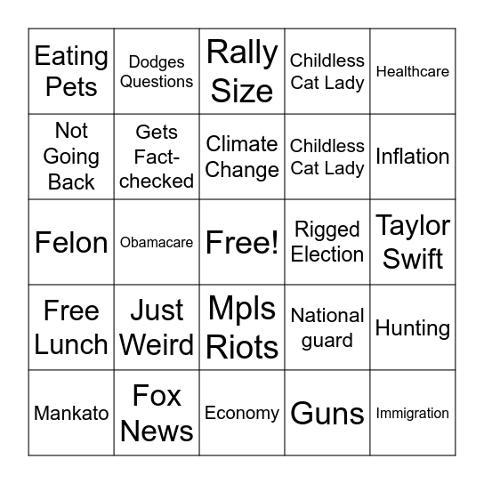 VP Debate Bingo Card