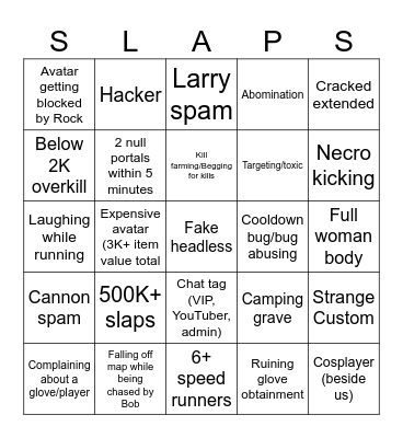 Slap battles! Bingo Card