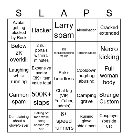 Slap battles! Bingo Card