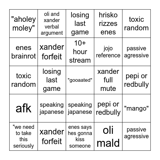 Yonko Gauntlet Bingo Card