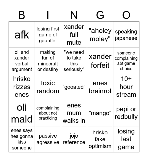 Yonko Gauntlet Bingo Card