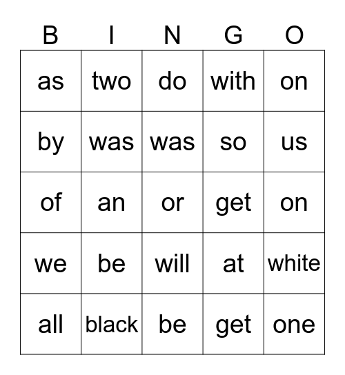 SIGHT WORD BINGO Card