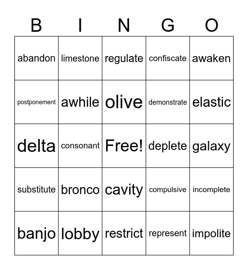 Period 2 Bingo Card