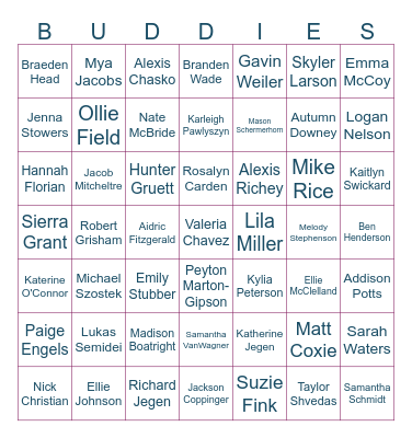 Best Buddies Bingo Card