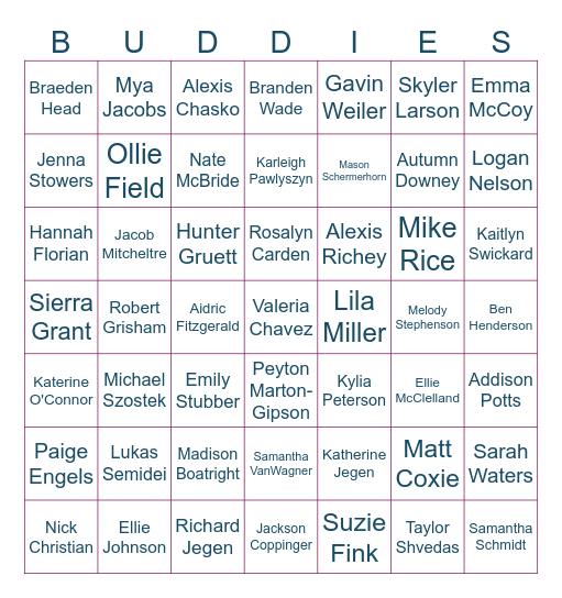 Best Buddies Bingo Card