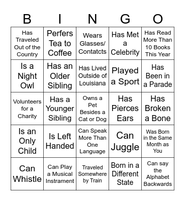 NHT Getting to Know You Bingo Card