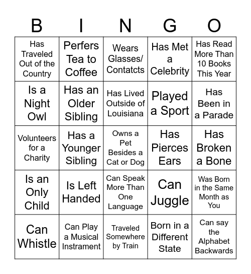 NHT Getting to Know You Bingo Card