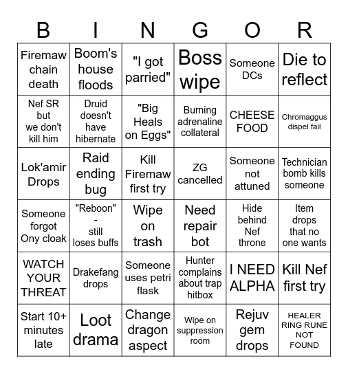 BINGOR Bingo Card