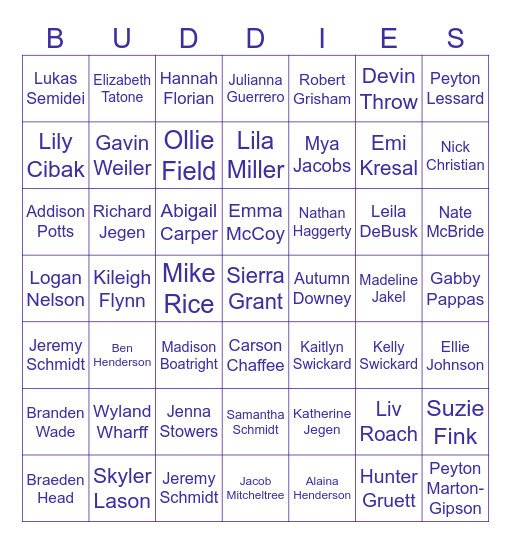 BEST BUDDIES Bingo Card